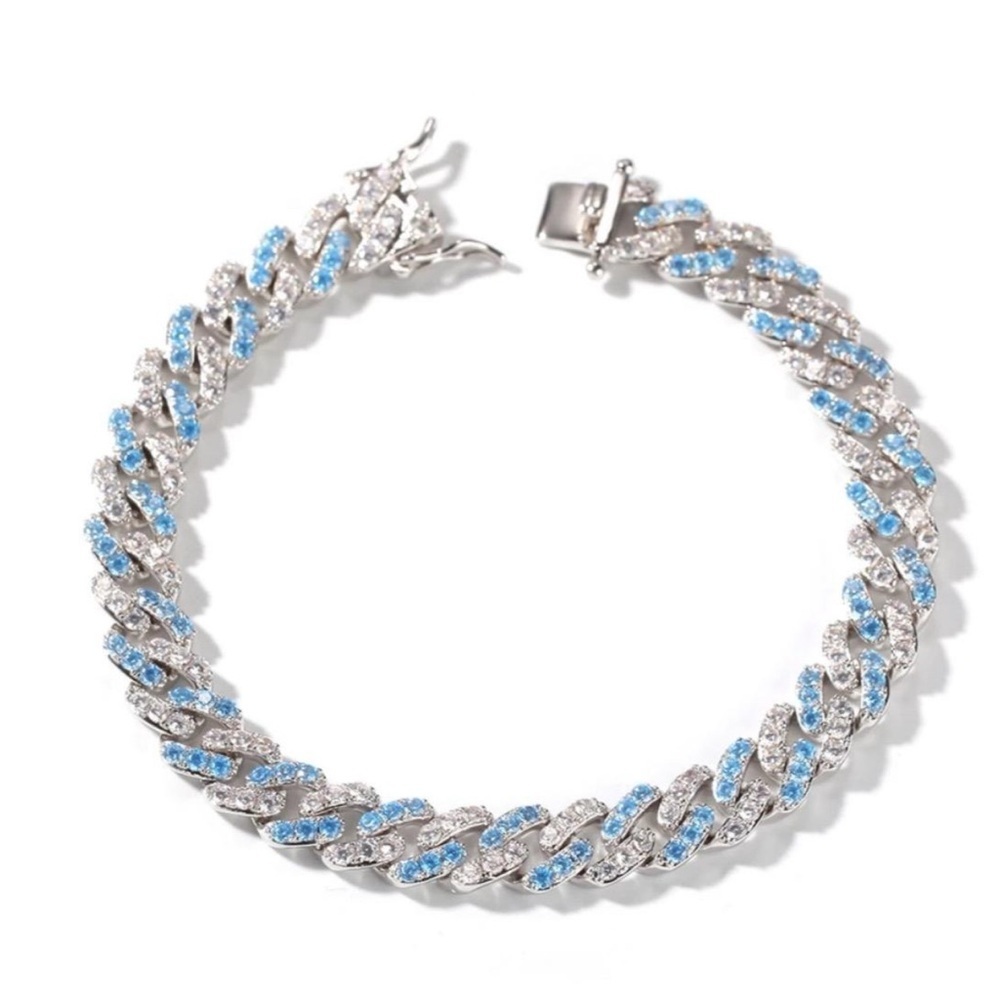 Silver blue Cuban bracelet 8 inch